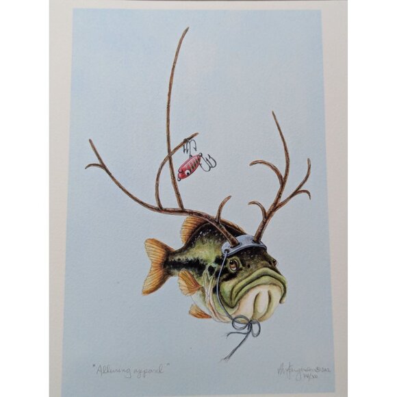 "Alluring Apparel" Art Print By Vicki Ferguson Colord Pencil Fish Reindeer Funny - Picture 1 of 7